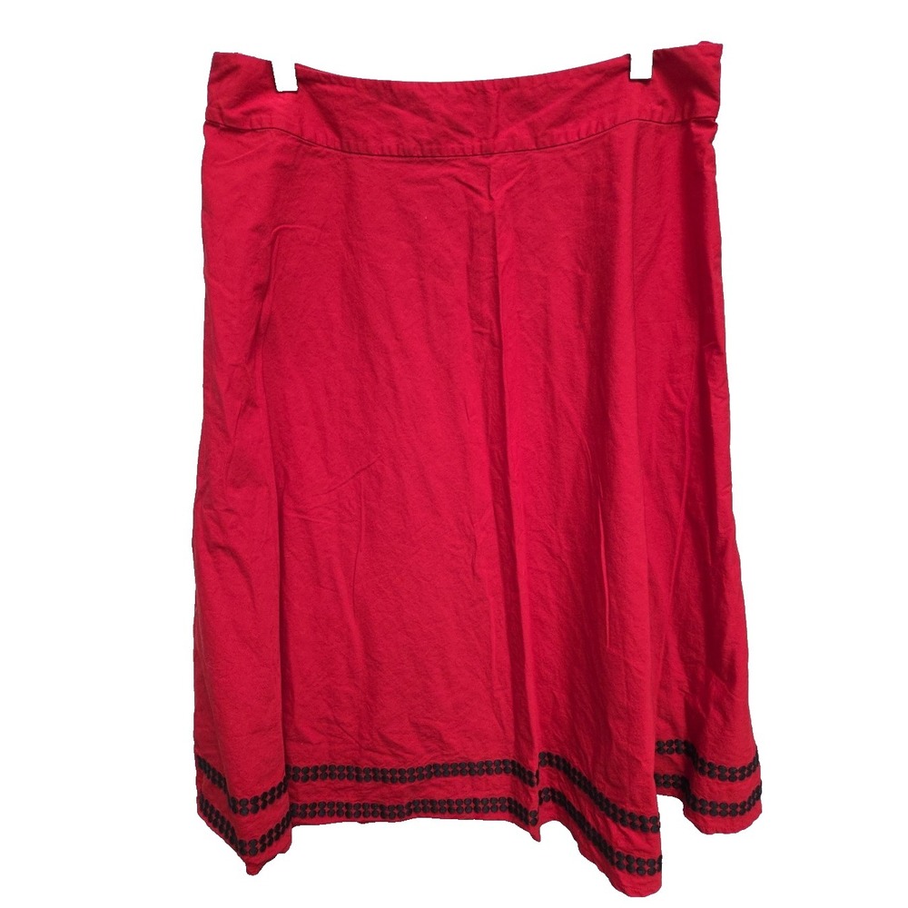 Talbots VTG Skirt Womens Size 12P Red Cotton Embroidered Circles Pleated Zipper